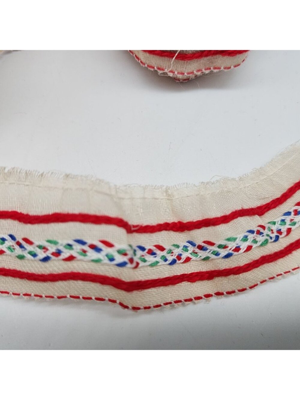 1950d Ruffled Trim Red Stripes & Multicolor Woven Accent 1 Yard 17 Inches